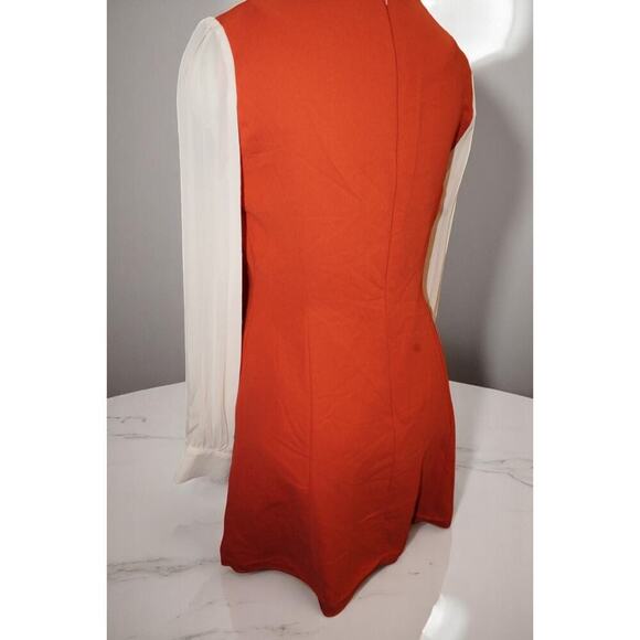 Browns Orange Mini Dress with Sheer Pleated Sleeves – Size M – Mod Retro Lined - Picture 5 of 10